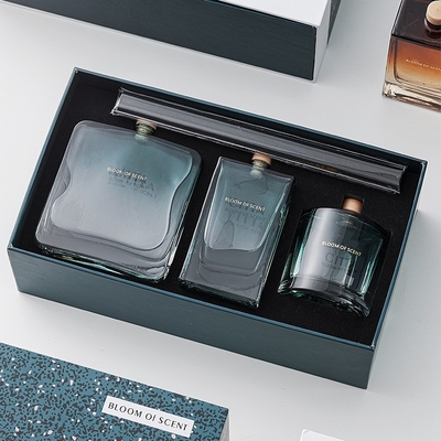 Gradiente 3 cilindros design quadrado garrafa aroma difusor de palheta de fragrância com caixa de presente