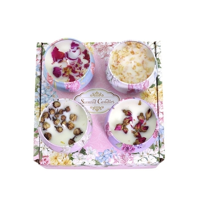 Grupo seco Scented personalizado do presente de Crystal Soy Wax Tin Candle da flor da marca própria