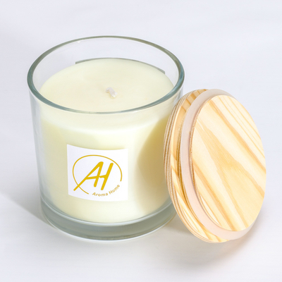 Vela Scented 420g 10*10cm do frasco de vidro de madeira dos feltros de lubrificação do algodão da tampa