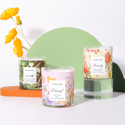 Conjunto de velas perfumadas 100% algodão 1 pavio de cera de soja jarro de flor de vidro para casamento luxo