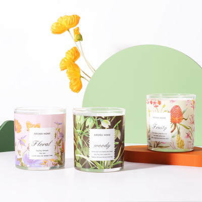 Conjunto de velas perfumadas 100% algodão 1 pavio de cera de soja jarro de flor de vidro para casamento luxo