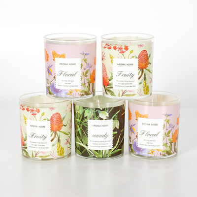 Conjunto de velas perfumadas 100% algodão 1 pavio de cera de soja jarro de flor de vidro para casamento luxo