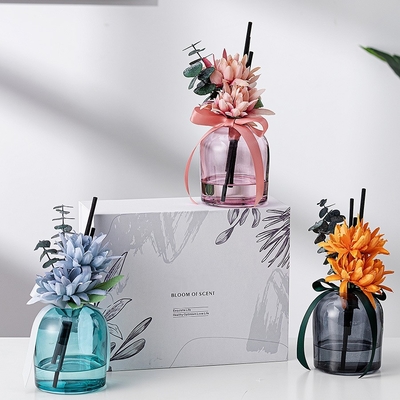 Perfume em bastão de fibra de flor para aromaterapia garrafa de vidro redonda difusor de palheta 400 ml