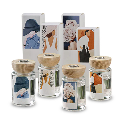 Difusor de vidro de vidro de perfume de óleo essencial com fragrância de palheta e difusor de madeira
