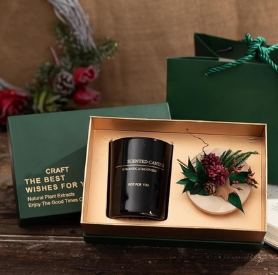 Flor preservada Tampa de madeira Vela perfumada de Natal Caixa de presente Preto Verde