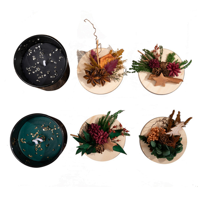 Flor preservada Tampa de madeira Vela perfumada de Natal Caixa de presente Preto Verde