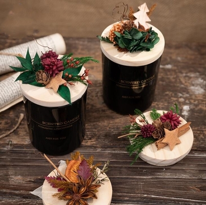 Flor preservada Tampa de madeira Vela perfumada de Natal Caixa de presente Preto Verde