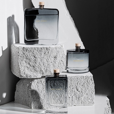 Gradiente 3 cilindros design quadrado garrafa aroma difusor de palheta de fragrância com caixa de presente