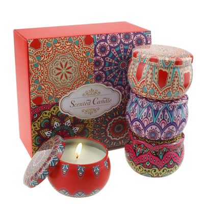 As vendas que quentes dos PCes da CASA 4 do AROMA o presente luxuoso por atacado feito sob encomenda ajustou latas do aroma do metal rangem flores secadas a cera da soja Scented velas