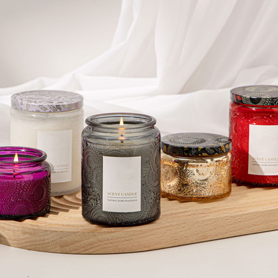 O frasco de vidro gravado original orgânico da CASA do AROMA Scented velas com caixa de presente