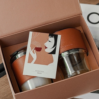 O presente de alta qualidade do copo de café preto da cera da soja da aromaterapia ajustou vela Scented da caixa