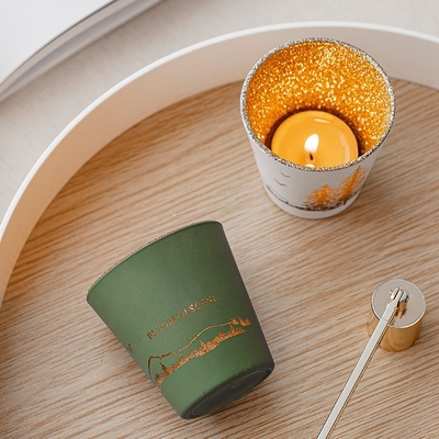 A cera oca Tealight da soja do frasco do copo da silhueta do branco verde para fora Scented velas