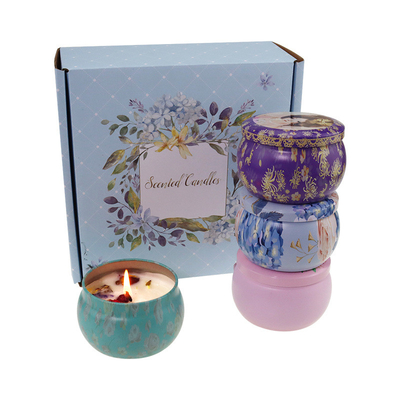 Grupo seco Scented personalizado do presente de Crystal Soy Wax Tin Candle da flor da marca própria