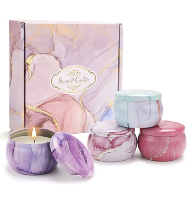 Grupo seco Scented personalizado do presente de Crystal Soy Wax Tin Candle da flor da marca própria