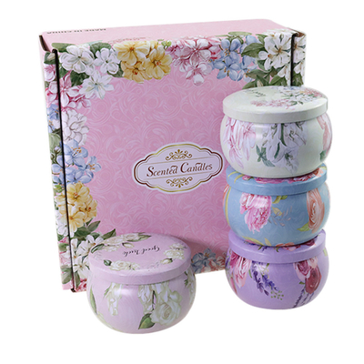 Grupo seco Scented personalizado do presente de Crystal Soy Wax Tin Candle da flor da marca própria