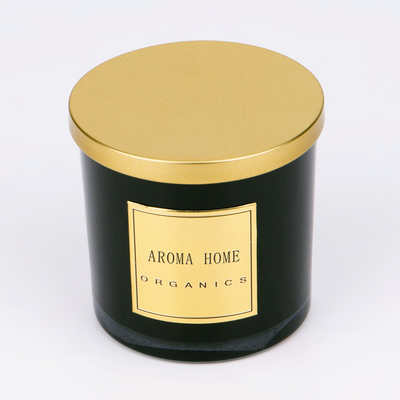 Marca própria dourada 14OZ 400g da vela da soja do perfume da cera da casa da garrafa de vidro do preto da tampa do metal