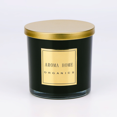 Marca própria dourada 14OZ 400g da vela da soja do perfume da cera da casa da garrafa de vidro do preto da tampa do metal
