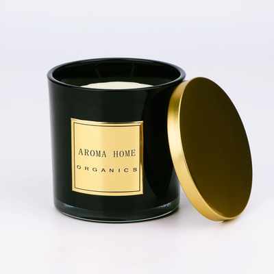 Marca própria dourada 14OZ 400g da vela da soja do perfume da cera da casa da garrafa de vidro do preto da tampa do metal