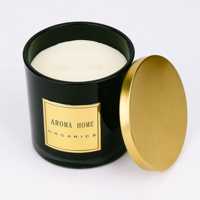 Marca própria dourada 14OZ 400g da vela da soja do perfume da cera da casa da garrafa de vidro do preto da tampa do metal