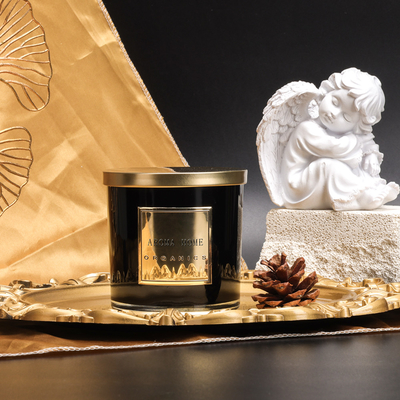 Marca própria dourada 14OZ 400g da vela da soja do perfume da cera da casa da garrafa de vidro do preto da tampa do metal