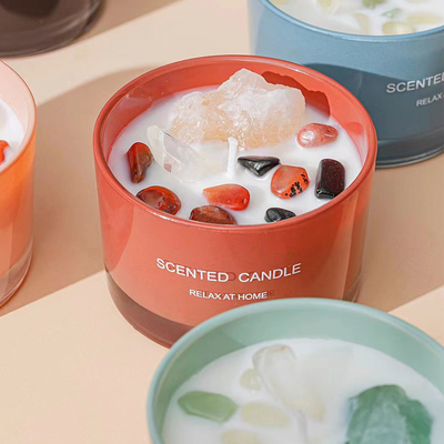 Luxo de relaxamento da vela colorida feita sob encomenda de Crystal Aromatherapy Soy Wax Scented da pedra