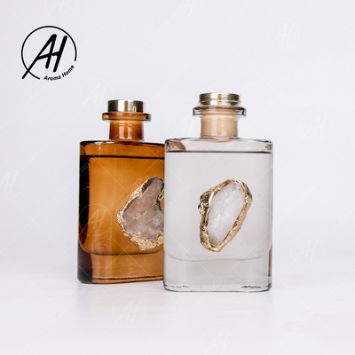 Aroma dourado Reed Diffuser 180ML do óleo essencial de garrafa de vidro da tampa do quadrado do Rattan da fibra