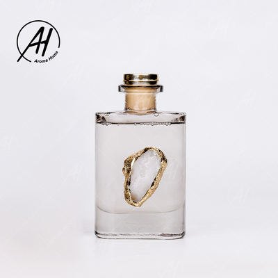 Aroma dourado Reed Diffuser 180ML do óleo essencial de garrafa de vidro da tampa do quadrado do Rattan da fibra