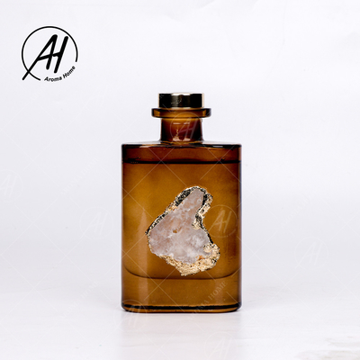 Aroma dourado Reed Diffuser 180ML do óleo essencial de garrafa de vidro da tampa do quadrado do Rattan da fibra