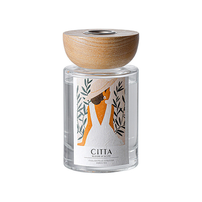 Garrafa de vidro Reed Diffuser With Wooden Lid do perfume da fragrância do óleo essencial da aromaterapia