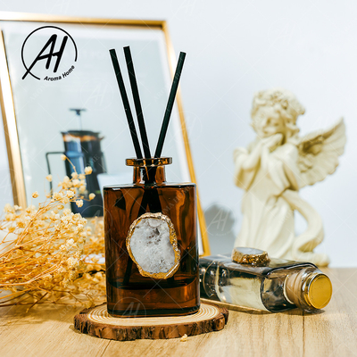 Amber Grey Glass Bottle Crystal Fragrance Reed Diffuser sem fumaça 180ML para a casa