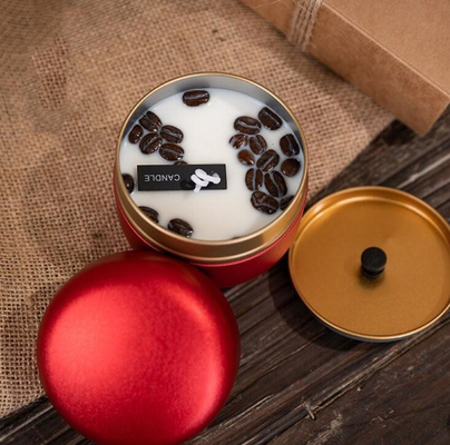 A cera da soja do OEM geou os feijões de café Tin Can Candle 10cl para o Natal
