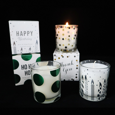Velas Scented naturais de Tealight da soja no abricó de vidro claro impresso do coco do copo