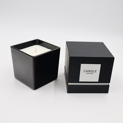 O frasco de vidro quadrado preto da soja de 100 por cento Scented o Verbena do limão da vela