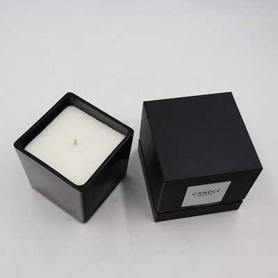 O frasco de vidro quadrado preto da soja de 100 por cento Scented o Verbena do limão da vela
