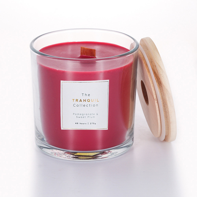 Peso Scented da cera da vela 380g do frasco de vidro com tampa de madeira