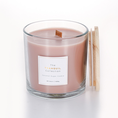 Peso Scented da cera da vela 380g do frasco de vidro com tampa de madeira