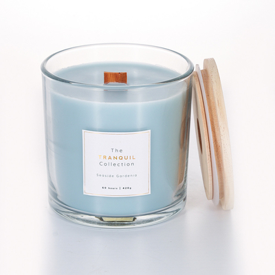 Peso Scented da cera da vela 380g do frasco de vidro com tampa de madeira