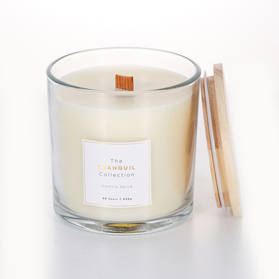 Peso Scented da cera da vela 380g do frasco de vidro com tampa de madeira